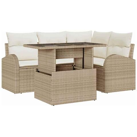 Set di Divano da Giardino a 5 Pezzi con Cuscini Beige in Rattan Sintetico - Foto 1