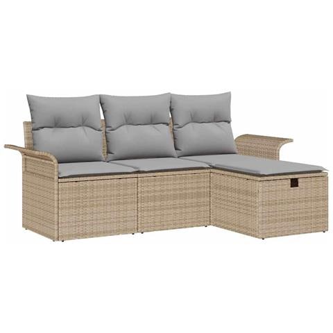 Set Divano da Giardino 4 Pezzi con Cuscini Beige Polyrattan, Divano da Giardino 2 Posti con Scorta e Cuscini Beige Polyrattan - Foto 1