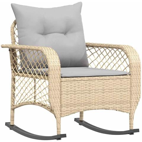 Sedia a Dondolo da Giardino con Cuscini in Polyrattan Beige - Foto 1