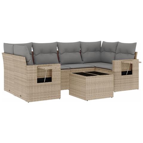 Set Divani da Giardino 7 pz con Cuscini Beige in Polyrattan - Foto 1