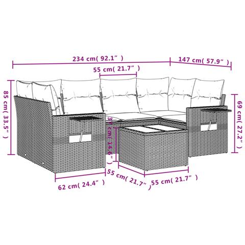 Set Divani da Giardino 7 pz con Cuscini Beige in Polyrattan - Foto 9