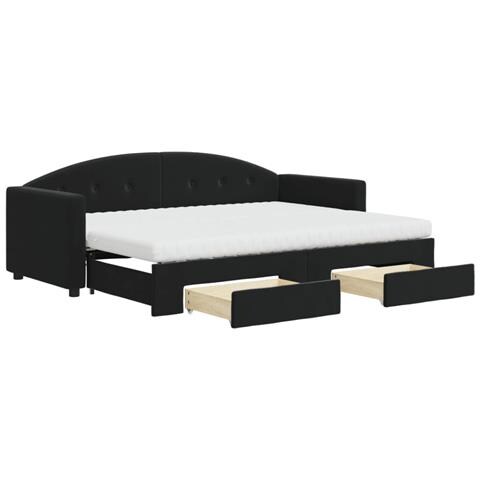 Divano Letto Estraibile con Cassetti Nero 80x200 cm in Velluto - Foto 1