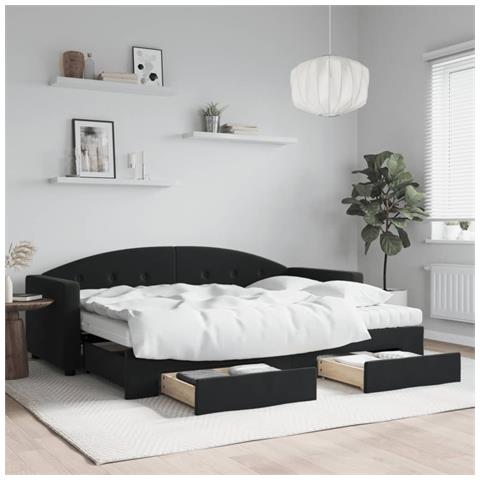 Divano Letto Estraibile con Cassetti Nero 80x200 cm in Velluto - Foto 2