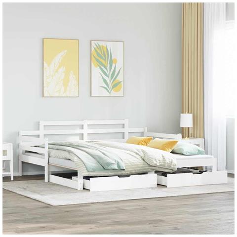 Letto Estraibile con Cassetti senza Materasso Bianco 80x200 cm - Foto 2