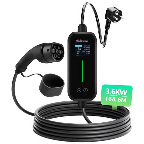 Ev Charger, Cavo Ricarica Auto Elettrica Tipo 2 Con Spina Schuko, 6-16a Corrente Regolabile (6m, 3,6kw) - Foto 1