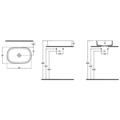 Lavabo Ovale Da Appoggio Senza Troppo Pieno In Ceramica Senza Foro Rubinetto - Tortora Opaco - Foto 2