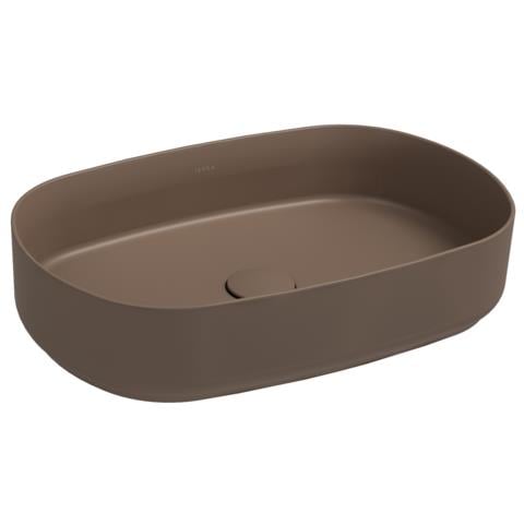 Lavabo Ovale Da Appoggio Senza Troppo Pieno In Ceramica Senza Foro Rubinetto - Tortora Opaco - Foto 1