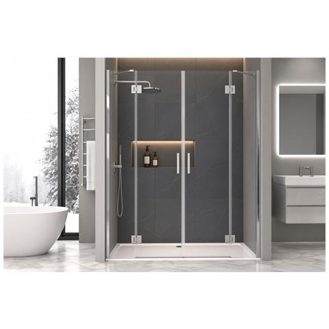 Box Doccia 160 Cm Due Ante Doppio Battente Saloon Per Nicchia H200 Cm Cristallo Trasparente 6mm Profilo Cromato Lena - Foto 4