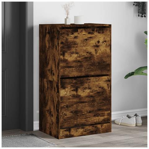 Scarpiera con 2 Cassetti Ribaltabili Rovere Fumo 60x42x180 cm - Foto 2