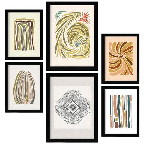 Set Di 6 Stampe Stampa Di Linee Nella Collezione Di Cornici Decorative Estetiche Etniche Per Stampe Artistiche Da Parete Per La Casa A3 & A4 Cornice Nera - Foto 1