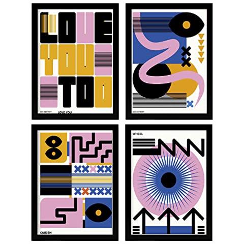 Set Di 4 Stampe Poster Di Cubismo Astratto Amore. Fogli Con Mostra D'arte Estetica. Illustrazioni A Colori Per L'interior Design Senza Cornice A3 - Foto 1