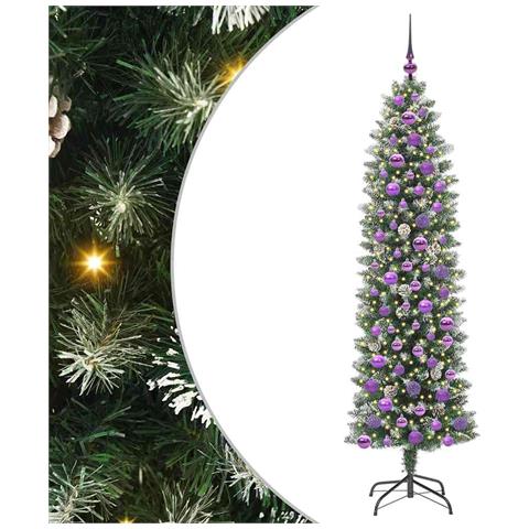 Albero di Natale Artificiale Sottile Verde e Bianco 180 cm - Foto 1