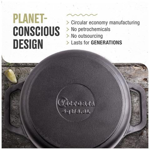 Victoria 32043 Forno Olandese Induzione Ghisa Stagionata 25cm, Pentola 3,8l Senza Ptfe E Pfoa  Nero - Foto 8