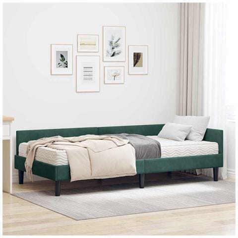 Struttura Letto Angolare con Materasso 2 pcs Verde Velluto - Foto 2