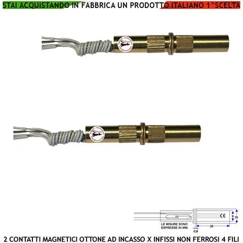 Sensore Magnetico Da Incasso Cilindrico Ottone 2 Pezzi Reed Nc Collegamento 4 Fili Tensione Transito Max 100 V 10 W Ca - Foto 1