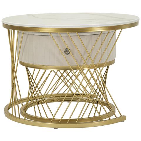 Coppia Tavolini Da Caffè Votix Rotondi In Crema E Oro Ø70x48 E Ø50x43 Cm - Foto 8