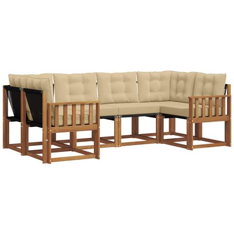 Set di divani da esterno con cuscino 6 pcs Naturale e Beige - Foto 1
