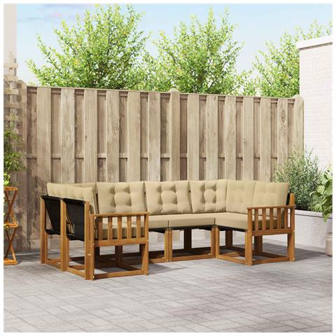 Set di divani da esterno con cuscino 6 pcs Naturale e Beige - Foto 2