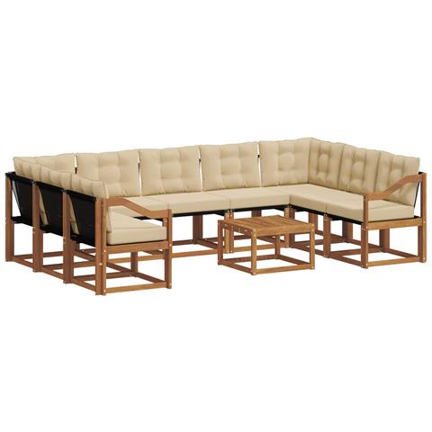 Set di divani da esterno con cuscino 10 pcs Naturale e Beige - Foto 1