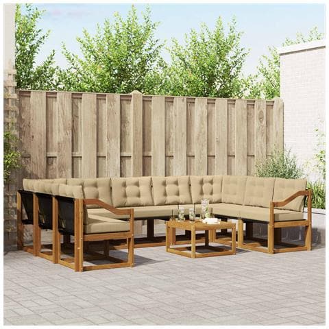 Set di divani da esterno con cuscino 10 pcs Naturale e Beige - Foto 2