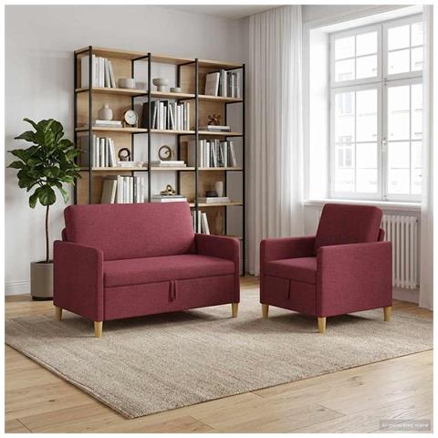 Set di Divani con Storage 2 pcs Rosso Vino Poliestere - Foto 2
