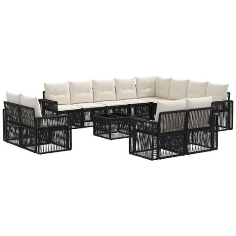 Set Divano da Giardino 13 pcs Nero e Bianco Crema polyrattan - Foto 1
