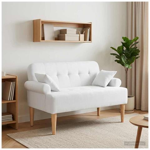 Loveseat con bottoni imbottiti Bianco 120 x 65 x 79 cm Tessuto - Foto 2