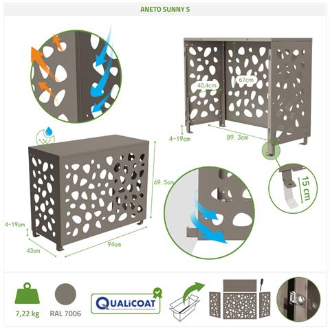 Copertura in alluminio ANETO SUNNY per condizionatore e pompa di calore, color tortora - taglia S - Foto 1