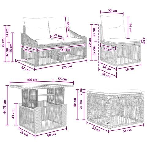 Set Divano da Giardino 11 pz Nero e Bianco Crema polyrattan - Foto 2