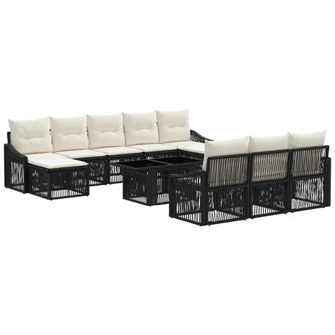 Set Divano da Giardino 11 pz Nero e Bianco Crema polyrattan - Foto 1