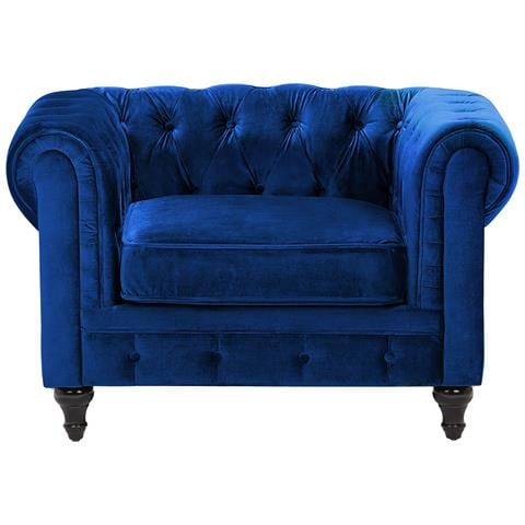 Poltrona Vintage In Tessuto Vellutato Blu Chesterfield - Foto 24