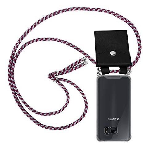 Catena Di Telefoni Cellulari Compatibile Con Samsung Galaxy S7 In Rosso Bianco - Coperchio Protettivo In Silicone Con Anelli D'argento, Cinturino In Corda E Custodia Staccabile - Foto 1