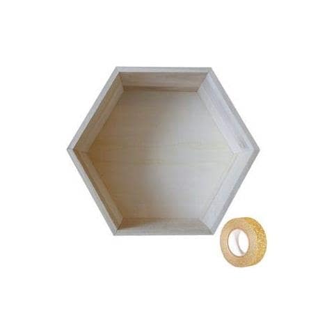 Scaffale Esagonale In Legno 30 X 26,5 X 10 Cm + Washi Tape Dorato 5 M - Foto 1