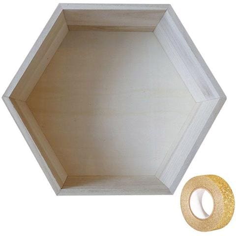 Scaffale Esagonale In Legno 30 X 26,5 X 10 Cm + Washi Tape Dorato 5 M - Foto 2