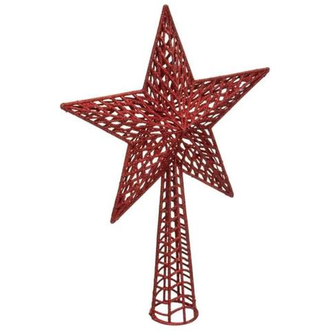 Luci Feeriche E Cristallo Stella Di Natale Glitter - H 38 Cm - Rosso - Foto 1