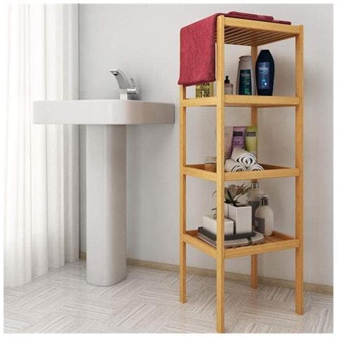 Mobile Scaffale Bagno A Colonna 4 Ripiani Libreria Angolo Legno Bambu 33 X 110cm - Foto 2