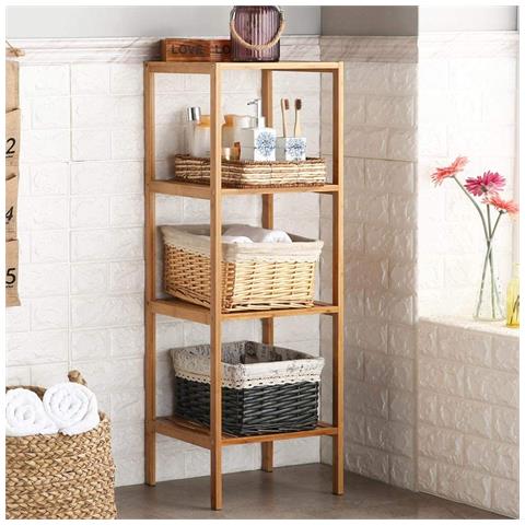 Mobile Scaffale Bagno A Colonna 4 Ripiani Libreria Angolo Legno Bambu 33 X 110cm - Foto 1