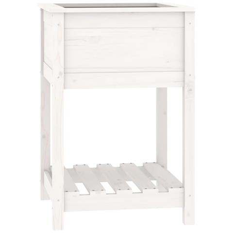 Fioriera Con Mensola Bianca 54x54x81 Cm Legno Massello Di Pino - Foto 1