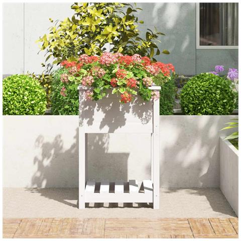 Fioriera Con Mensola Bianca 54x54x81 Cm Legno Massello Di Pino - Foto 2