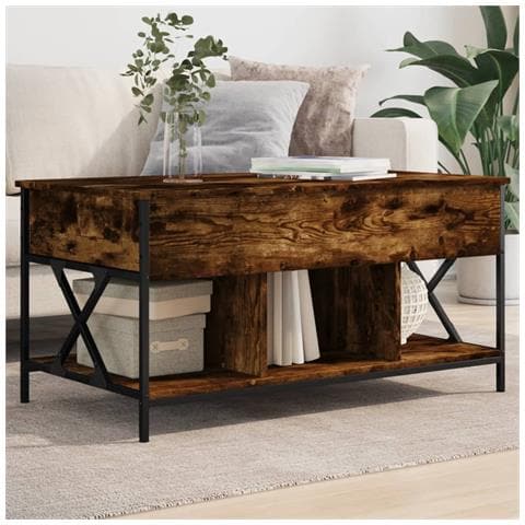 Tavolino Salotto Rovere Fumo 100x55x50 Cm Multistrato E Metallo - Foto 1