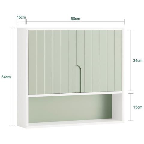 Armadietto Pensile Per Bagno O Cucina Mobiletto Bagno Da Parete Pensile Bagno Pensile Cucina Con 3 Ripiani E 2 Ante Verde 60x15x54cm Bzr140-gr - Foto 2