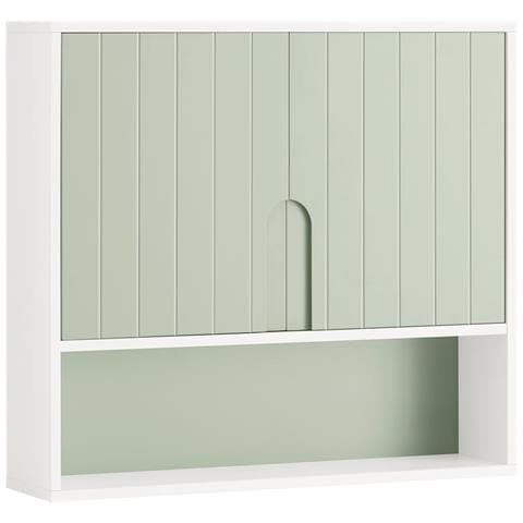 Armadietto Pensile Per Bagno O Cucina Mobiletto Bagno Da Parete Pensile Bagno Pensile Cucina Con 3 Ripiani E 2 Ante Verde 60x15x54cm Bzr140-gr - Foto 1
