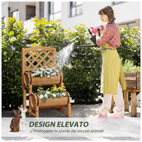 Fioriera Da Esterno A Mezza Botte In Legno D'abete Con Design Verticale Rialzato, 45x45x80 Cm - Foto 6