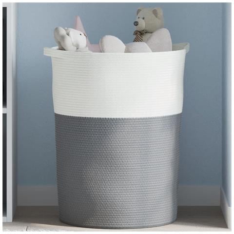 Cestino Portaoggetti Grigio E Bianco 49x65 Cm In Cotone - Foto 1