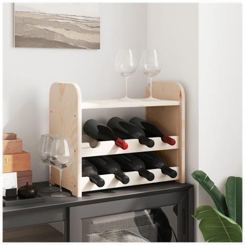 Portavini Con Pannello Superiore 43x25x37cm Legno Massello Pino - Foto 3