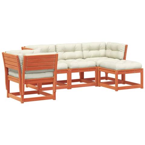 Set Salotto Giardino 5pz con Cuscini Marrone Cera Massello Pino - Foto 1