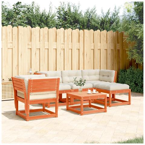 Set Salotto Giardino 5pz con Cuscini Marrone Cera Massello Pino - Foto 10