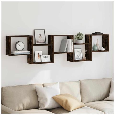 Mensola A Cubo Da Parete 5 Scomparti In Truciolato Rovere Fumo - Foto 3