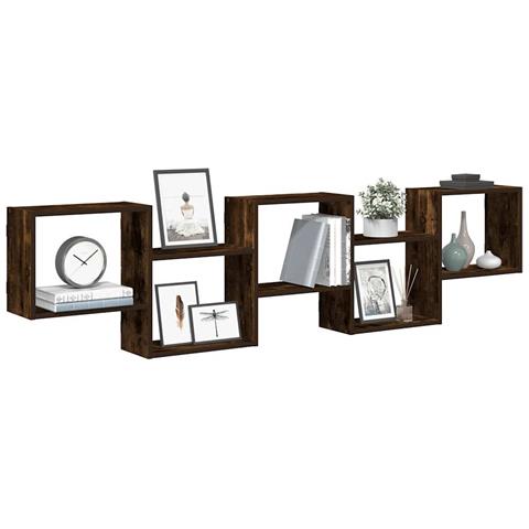 Mensola A Cubo Da Parete 5 Scomparti In Truciolato Rovere Fumo - Foto 1