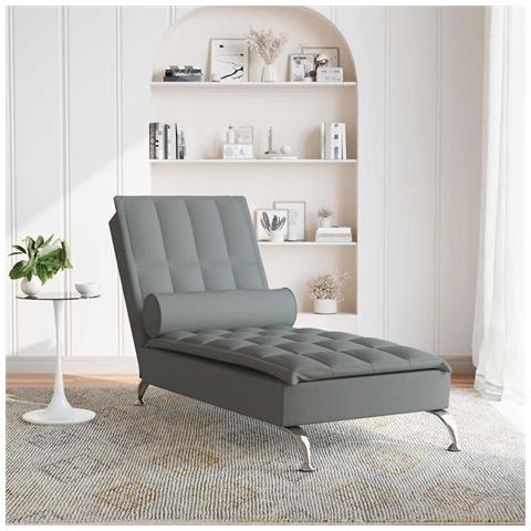 Chaise Longue Massaggi Con Capezzale Grigio Scuro In Tessuto - Foto 3